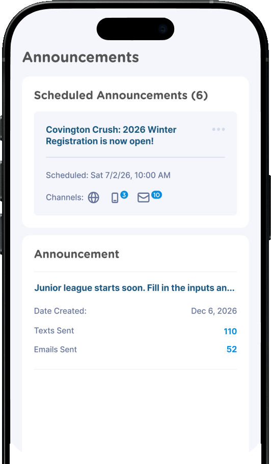 Sent announcements screen in Jersey Watch