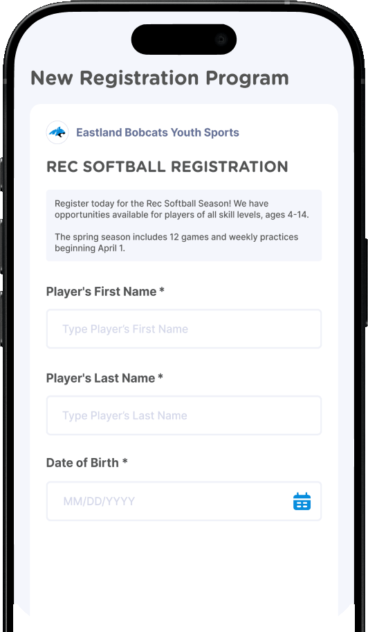New registration program setup screen in Jersey Watch