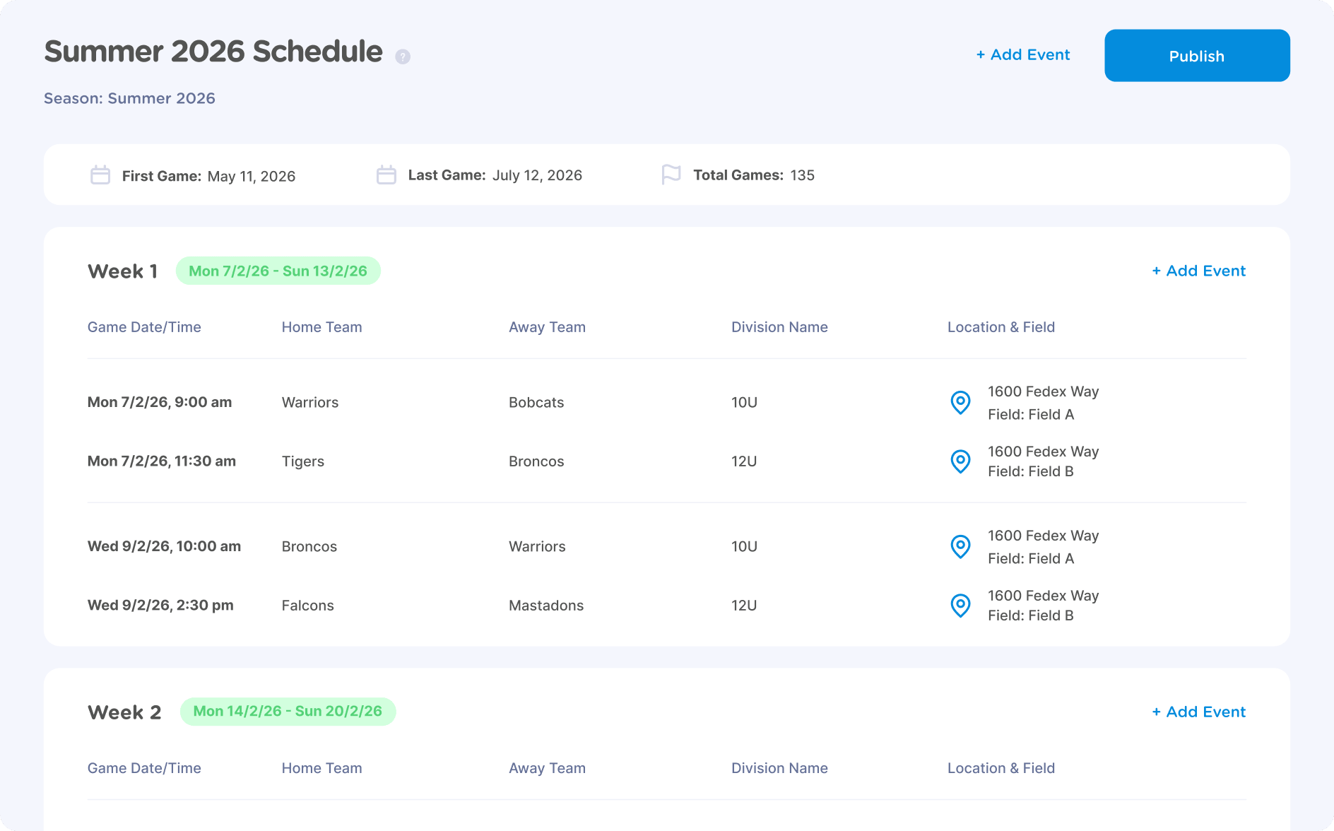 Draft schedule editing screen in Jersey Watch