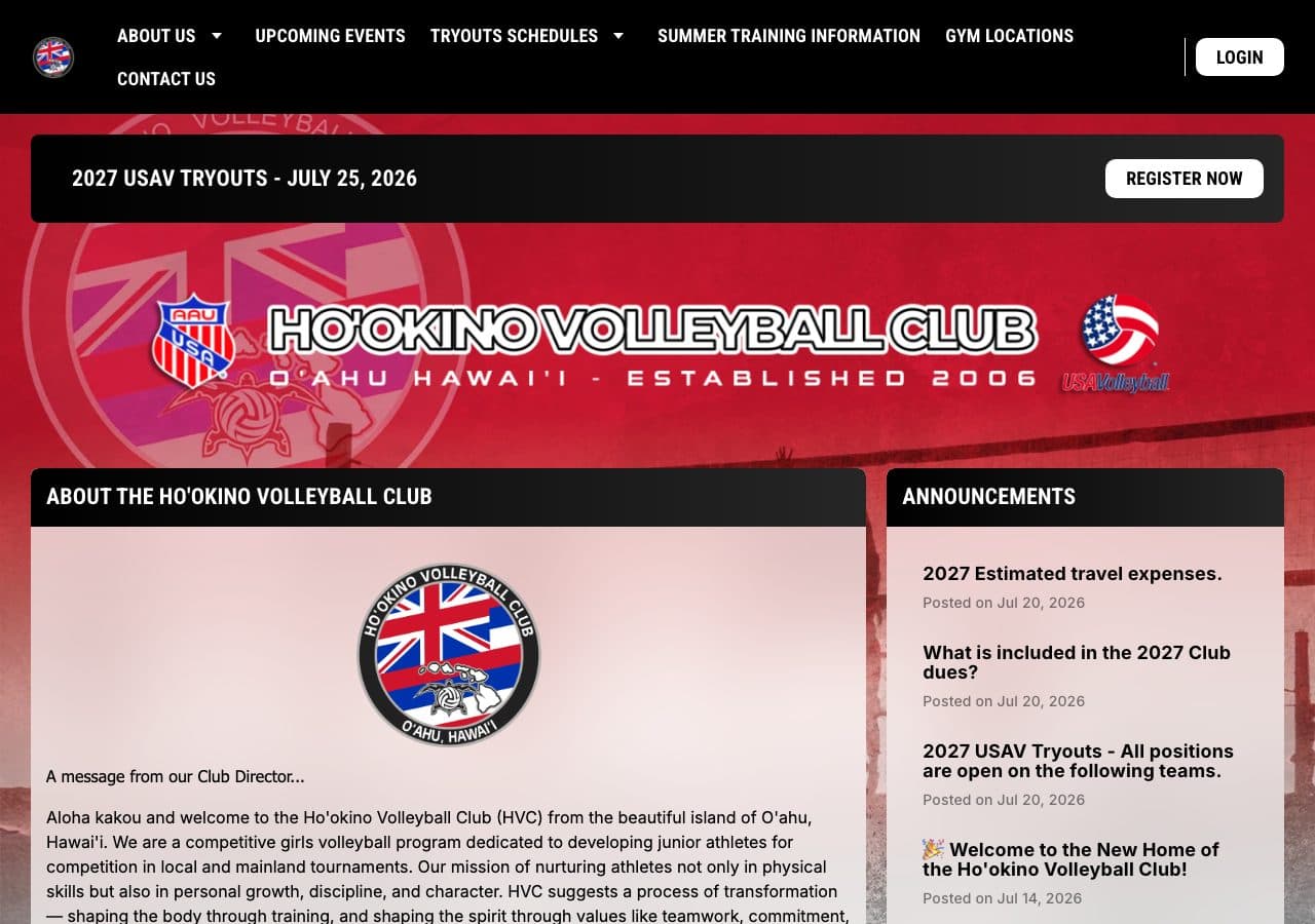 Ho'okino Volleyball Club homepage on Jersey Watch after migrating from LeagueLineup.