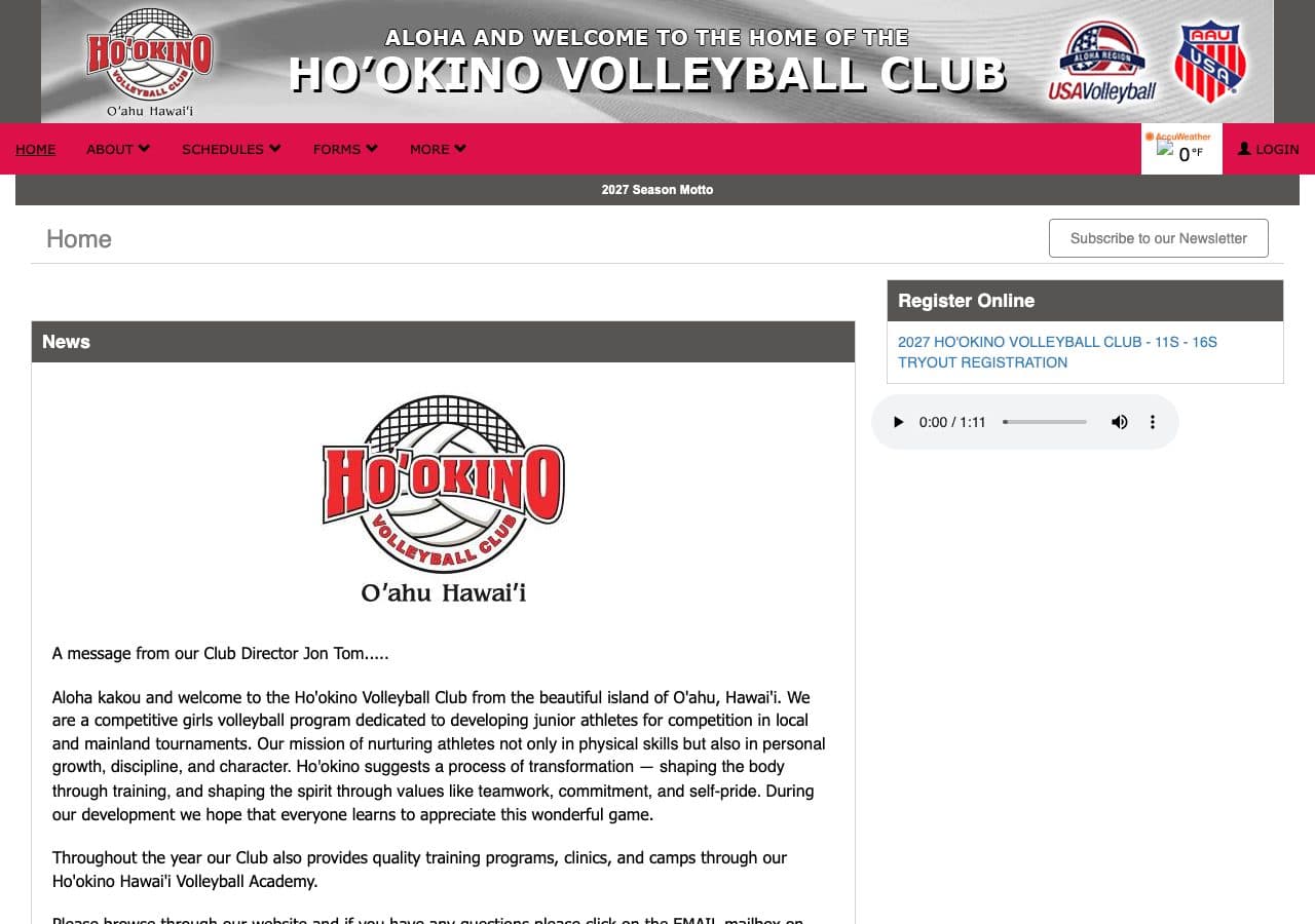 Ho'okino Volleyball Club homepage on LeagueLineup before migrating to Jersey Watch.